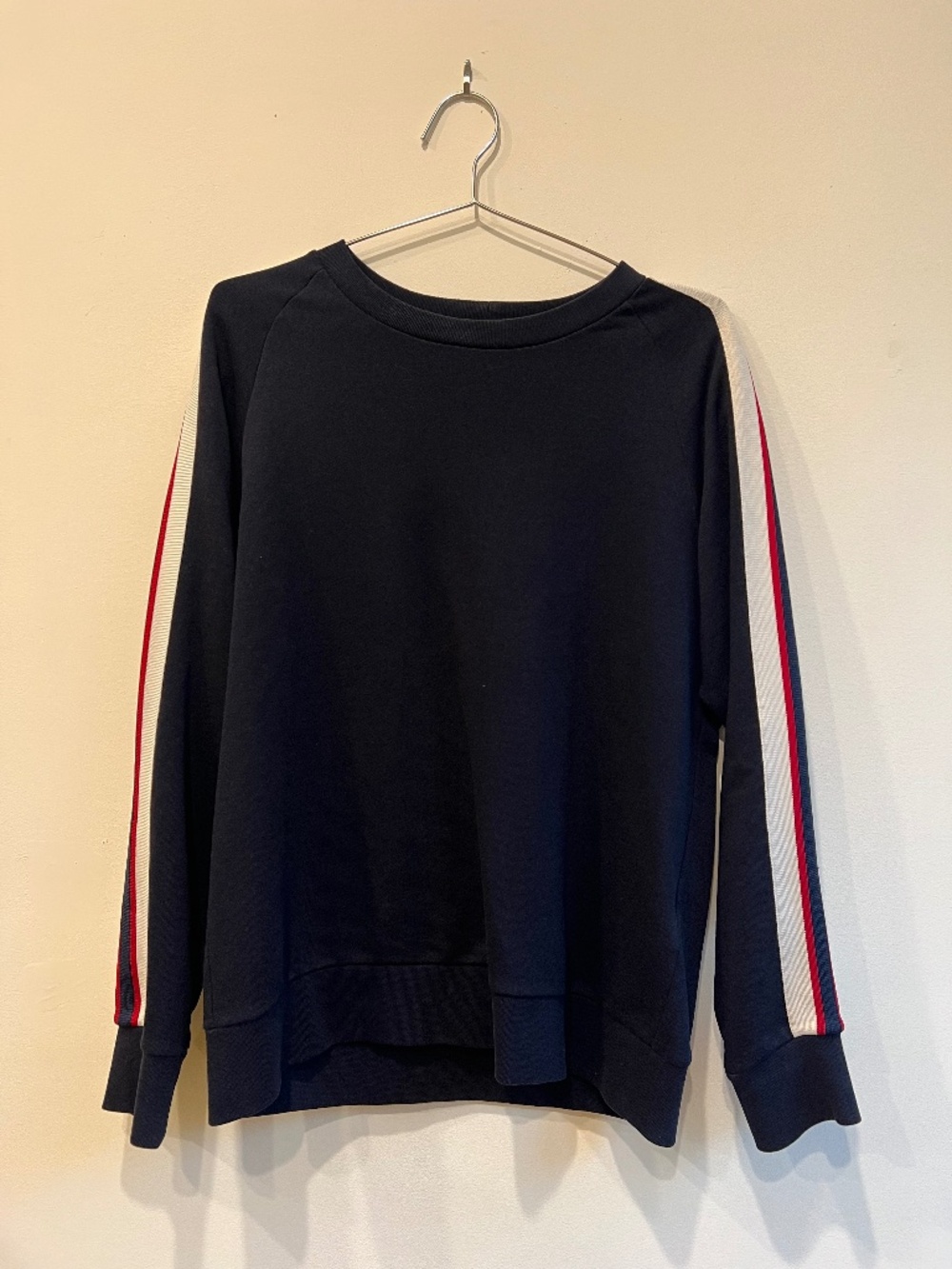 Sandro Paris Navy Blue Striped Pullover Track Crewneck Men's Medium
